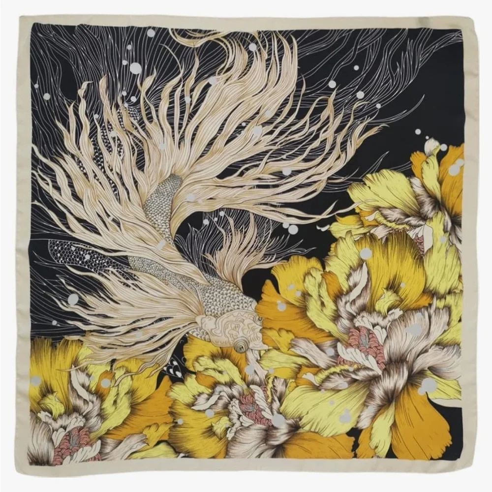 Silk like Fish Print Head Scarf 35